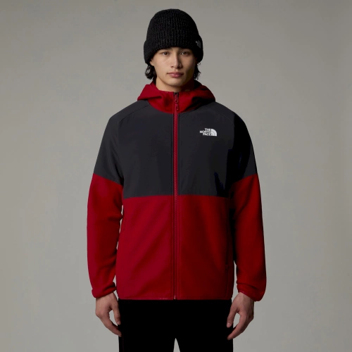 Męska bluza polarowa z kapturem The North Face M Glacier Heavyweight Full Zip Hd - Garnet Red/Asphalt Grey