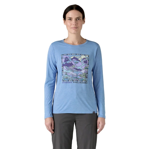 Koszulka Damska z Długim Rękawem Patagonia W's L/S Cap Cool Daily Graphic Shirt - Lands - Trailseekers: Abundant Blue X-Dye
