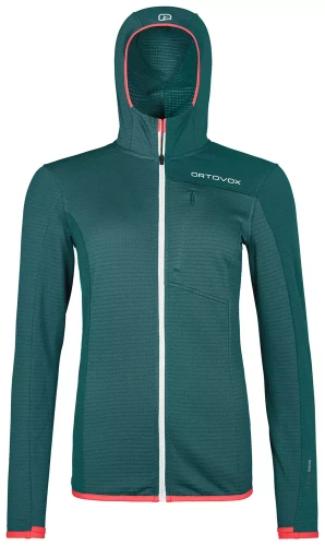 Techniczny Polar Damski Ortovox Fleece Light Grid Hooded Jkt W - pacific green