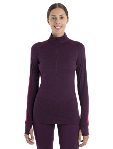 Koszulka Techniczna z Wełną Icebreaker W Mer ZoneKnit 200 LS Half Zip -  nightshade/electron pink
