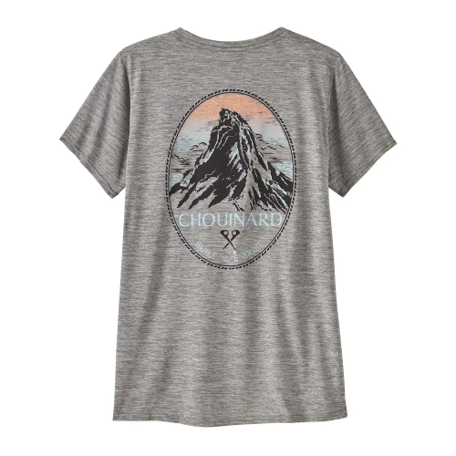 Damska Koszulka Oddychająca Patagonia W's Cap Cool Daily Graphic Shirt - Lands - Chouinard Crest: Feather Grey