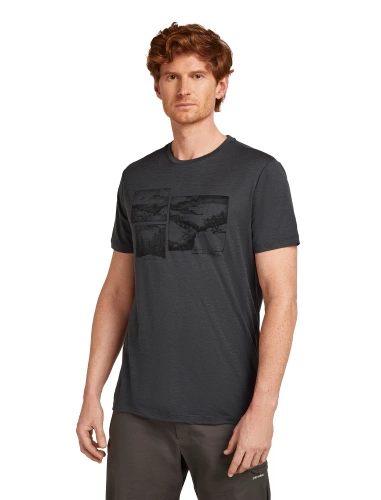 Męska Koszulka z Wełną Merino Icebreaker M Mer 150 Tech Lite SS Tee Journey - obsidian