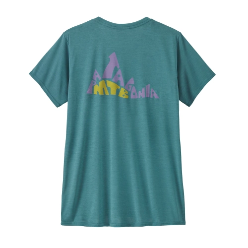 Lekka Damska Koszulka Patagonia W's Cap Cool Daily Graphic Shirt - Lands - Berm Logo: Wetland Blue X-Dye